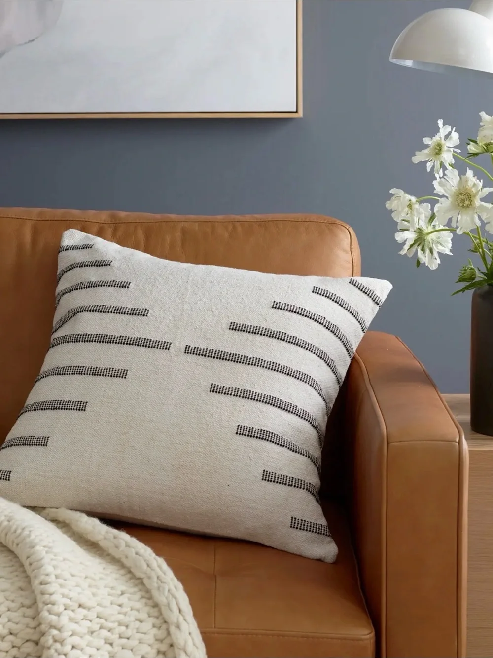 NWOT Cream Throw Pillow with Black Linear Embroidery